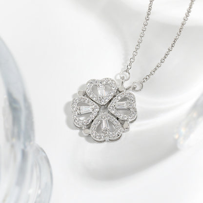 Two-Wearing Love Flower Pendant Heart-to-Heart Niche Design Sense One-Style Multi-Wearing Heart-Shaped Four-leaf Clover Necklace