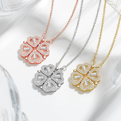 Two-Wearing Love Flower Pendant Heart-to-Heart Niche Design Sense One-Style Multi-Wearing Heart-Shaped Four-leaf Clover Necklace